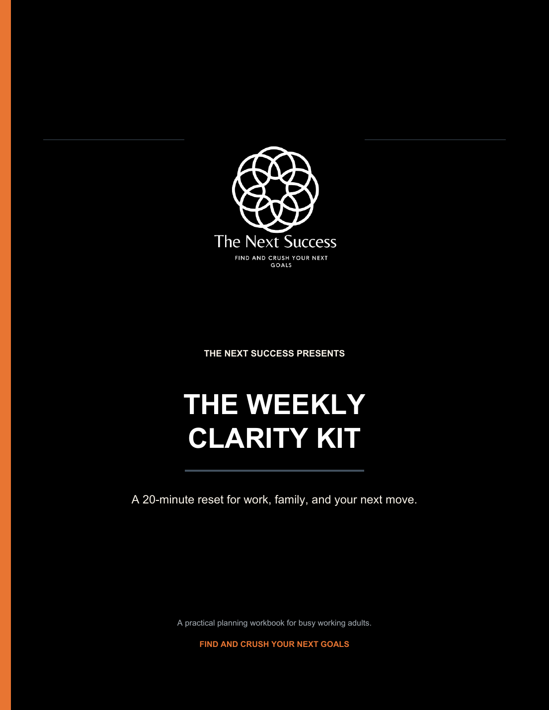 The Next Success Weekly Clarity Kit cover with a calm 20-minute weekly reset message.